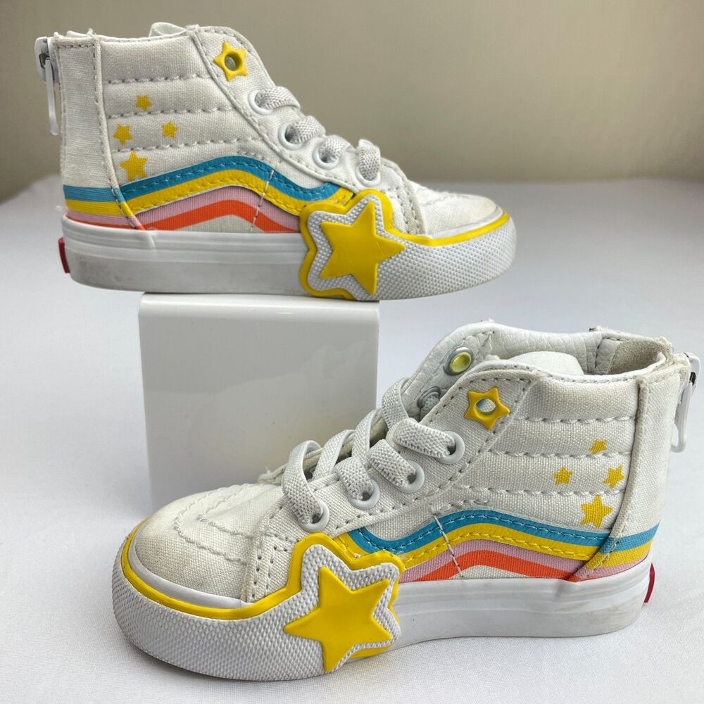 ~ Vans 5 Toddler Sneakers Rainbow Star High Tops Zip Baby Child Kid Shoes Sk8